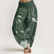 Buddha Stones Big Lotus Koi FIsh Women's Elastic Waist Harem Pants Women's Harem Pants BS DarkOliveGreen US22，UK/AU26，EU54 (6XL)