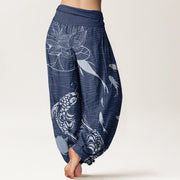 Buddha Stones Big Lotus Koi FIsh Women's Elastic Waist Harem Pants Women's Harem Pants BS 9