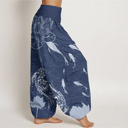 Buddha Stones Big Lotus Koi FIsh Women's Elastic Waist Harem Pants Women's Harem Pants BS 8