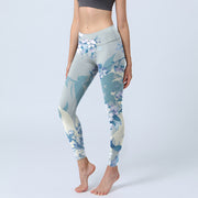 Buddha Stones White Blue Flowers Print Gym Leggings Women's Yoga Pants - LightBlue - US18，UK/AU22，EU50 (4XL) - image 1