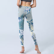 Buddha Stones White Blue Flowers Print Gym Leggings Women's Yoga Pants - image 7