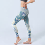 Buddha Stones White Blue Flowers Print Gym Leggings Women's Yoga Pants - image 3