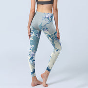 Buddha Stones White Blue Flowers Print Gym Leggings Women's Yoga Pants - image 5