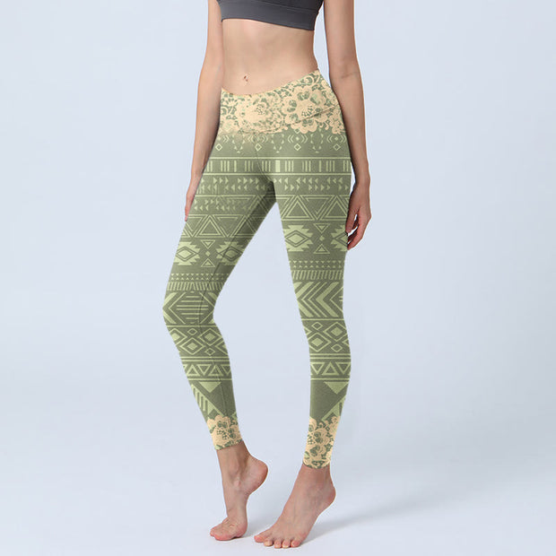 Buddha Stones Flowers Geometric Shapes Gym Leggings Women's Yoga Pants