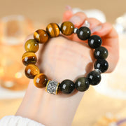 Buddha Stones Tiger Eye Gold Sheen Obsidian Om Mani Padme Hum Bracelet