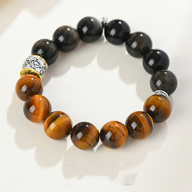 Buddha Stones Tiger Eye Gold Sheen Obsidian Om Mani Padme Hum Bracelet Bracelet BS 2