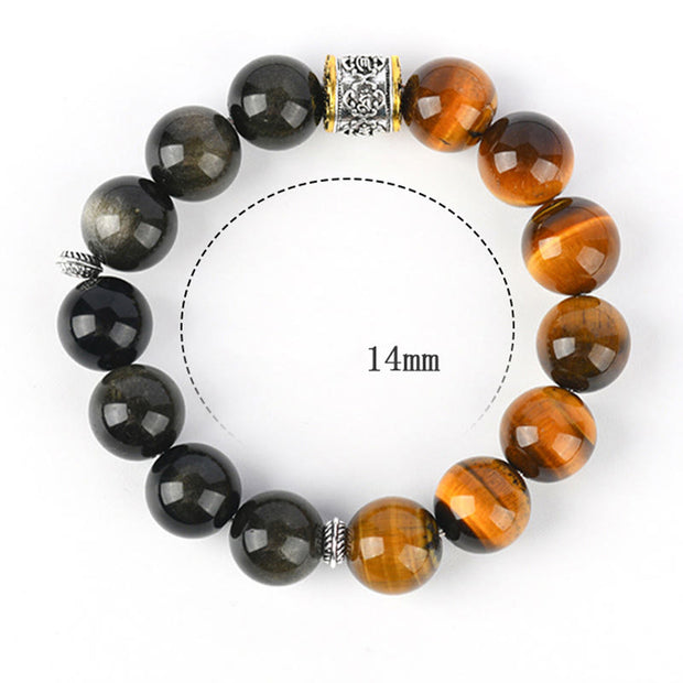 Buddha Stones Tiger Eye Gold Sheen Obsidian Om Mani Padme Hum Bracelet Bracelet BS 8