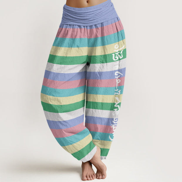 Buddha Stones Colorful Stripe Om Mani Padme Hum Women's Elastic Waist Harem Pants Women's Harem Pants BS LightSteelBlue US22，UK/AU26，EU54 (6XL)