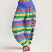 Buddha Stones Colorful Stripe Om Mani Padme Hum Women's Elastic Waist Harem Pants Women's Harem Pants BS RoyalBlue US22，UK/AU26，EU54 (6XL)