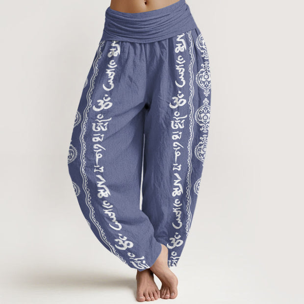 Buddha Stones Mandala Om Mani Padme Hum Women's Elastic Waist Harem Pants Women's Harem Pants BS SteelBlue US22，UK/AU26，EU54 (6XL)