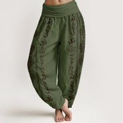 Buddha Stones Mandala Om Mani Padme Hum Women's Elastic Waist Harem Pants Women's Harem Pants BS DarkOliveGreen US22，UK/AU26，EU54 (6XL)