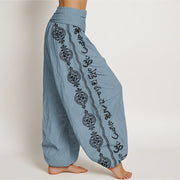 Buddha Stones Mandala Om Mani Padme Hum Women's Elastic Waist Harem Pants Women's Harem Pants BS 8