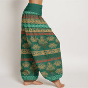 Buddha Stones Parallel Pattern Lotus Women's Elastic Waist Harem Pants Women's Harem Pants BS 1