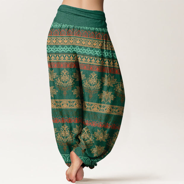 Buddha Stones Parallel Pattern Lotus Women's Elastic Waist Harem Pants Women's Harem Pants BS 2