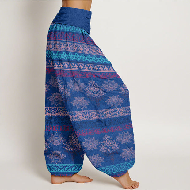 Buddha Stones Parallel Pattern Lotus Women's Elastic Waist Harem Pants Women's Harem Pants BS 5