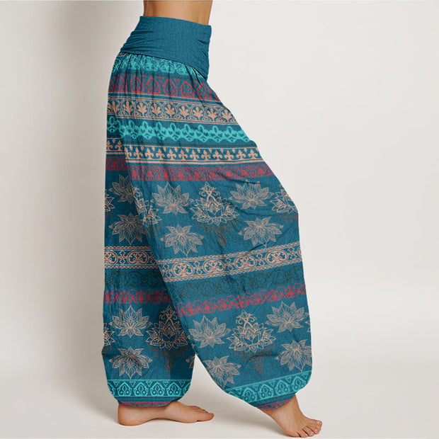 Buddha Stones Parallel Pattern Lotus Women's Elastic Waist Harem Pants Women's Harem Pants BS 8