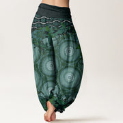 Buddha Stones Circular Mandara Leaves Women's Elastic Waist Harem Pants Women's Harem Pants BS 2