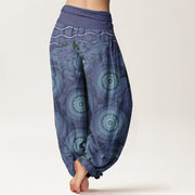 Buddha Stones Circular Mandara Leaves Women's Elastic Waist Harem Pants Women's Harem Pants BS 6