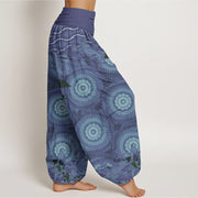 Buddha Stones Circular Mandara Leaves Women's Elastic Waist Harem Pants