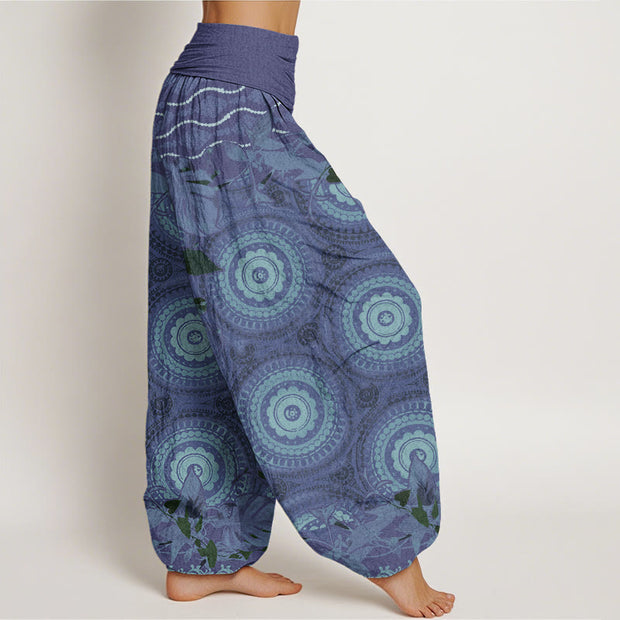 Buddha Stones Circular Mandara Leaves Women's Elastic Waist Harem Pants Women's Harem Pants BS 5