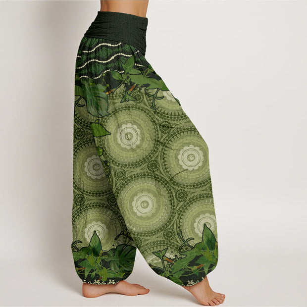 Buddha Stones Circular Mandara Leaves Women's Elastic Waist Harem Pants Women's Harem Pants BS 8