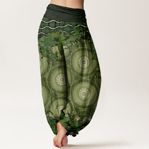 Buddha Stones Circular Mandara Leaves Women's Elastic Waist Harem Pants Women's Harem Pants BS 9