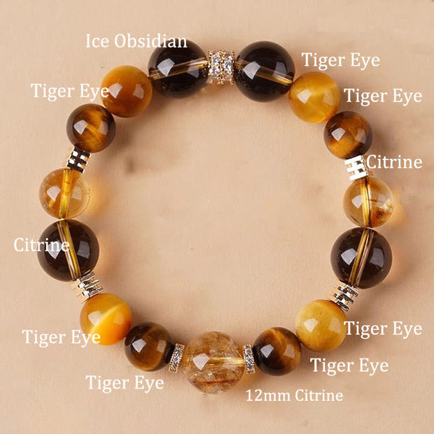 Buddha Stones Citrine Topaz Tiger Eye Happiness Bracelet Bracelet BS 12mm