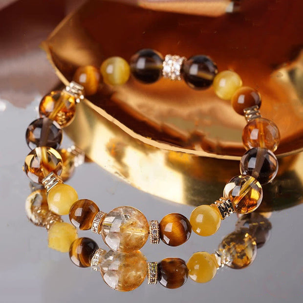 Buddha Stones Citrine Topaz Tiger Eye Happiness Bracelet Bracelet BS 12