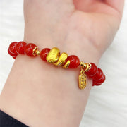 Buddha Stones Red Agate Gold Plated Copper Peace And Joy Safe Plate Year of the Snake Confidence Bracelet