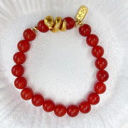 Buddha Stones Red Agate Gold Plated Copper Peace And Joy Safe Plate Year of the Snake Confidence Bracelet Bracelet BS 1