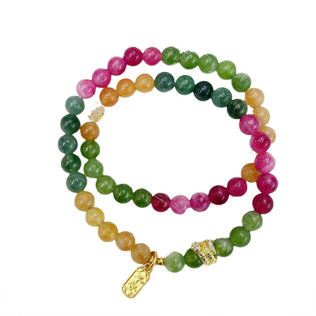 Buddha Stones Tourmaline Gold Plated Copper Peace And Joy Safe Plate Year of the Snake Double Wrap Bracelet Bracelet BS 5