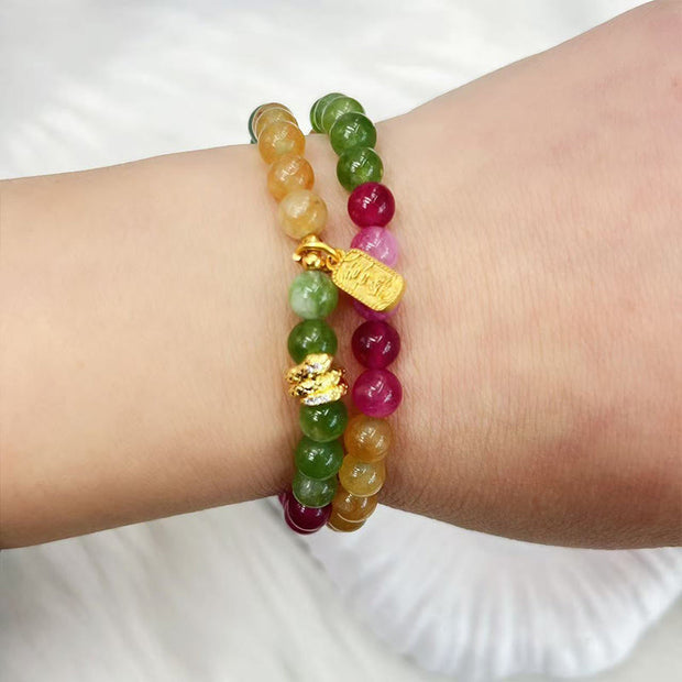 Buddha Stones Tourmaline Gold Plated Copper Peace And Joy Safe Plate Year of the Snake Double Wrap Bracelet Bracelet BS 2