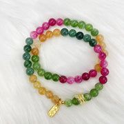 Buddha Stones Tourmaline Gold Plated Copper Peace And Joy Safe Plate Year of the Snake Double Wrap Bracelet Bracelet BS 1