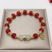 Buddha Stones Red Agate Jade Fu Character Year of the Snake Calm Bracelet Bracelet BS Red Agate Jade(Wrist Circumference: 14-16cm)