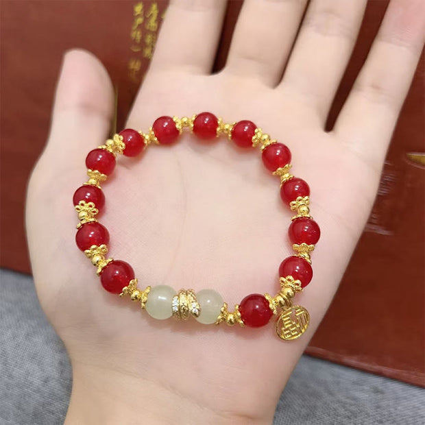 Buddha Stones Red Agate Jade Fu Character Year of the Snake Calm Bracelet Bracelet BS 2