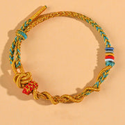 Buddha Stones Colorful String Snake Dragon Year of the Snake Luck Bracelet Bracelet BS Gold Green Dimple Knot