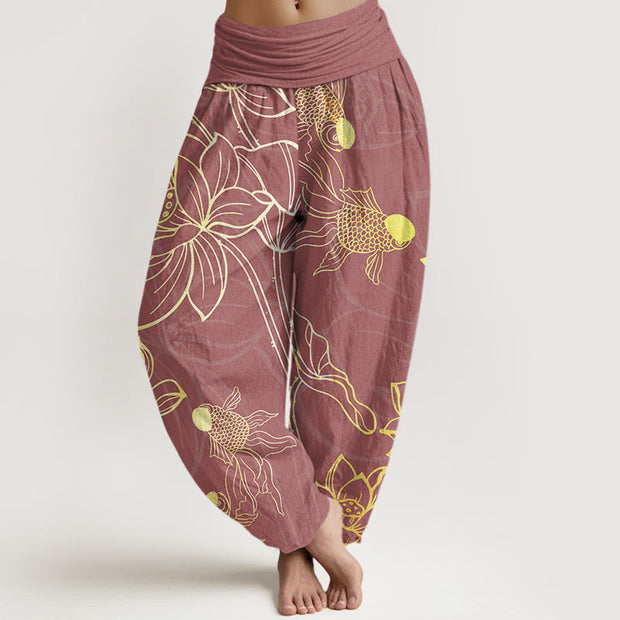Buddha Stones Cotton Lotus Leaf Koi Fish Women's Elastic Waist Harem Pants - PaleVioletRed - US22，UK/AU26，EU54 (6XL) - image 7