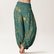 Buddha Stones Lotus Leaf Koi Fish Women's Elastic Waist Harem Pants Women's Harem Pants BS 9