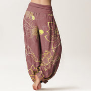 Buddha Stones Lotus Leaf Koi Fish Women's Elastic Waist Harem Pants Women's Harem Pants BS 6