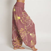 Buddha Stones Lotus Leaf Koi Fish Women's Elastic Waist Harem Pants Women's Harem Pants BS 5