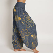 Buddha Stones Lotus Leaf Koi Fish Women's Elastic Waist Harem Pants Women's Harem Pants BS 1