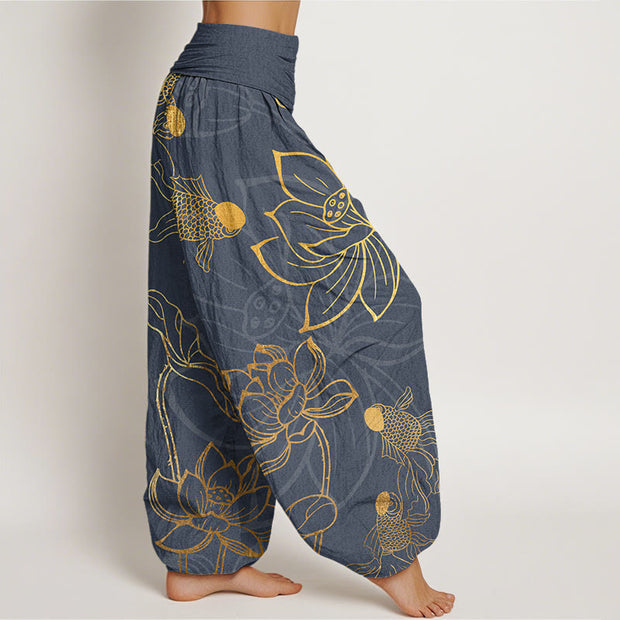 Buddha Stones Lotus Leaf Koi Fish Women's Elastic Waist Harem Pants - image 6