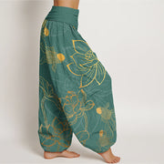 Buddha Stones Lotus Leaf Koi Fish Women's Elastic Waist Harem Pants - image 1