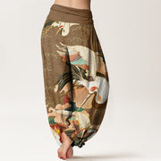 Buddha Stones Red-crowned Crane Cloud Pattern Women's Elastic Waist Harem Pants