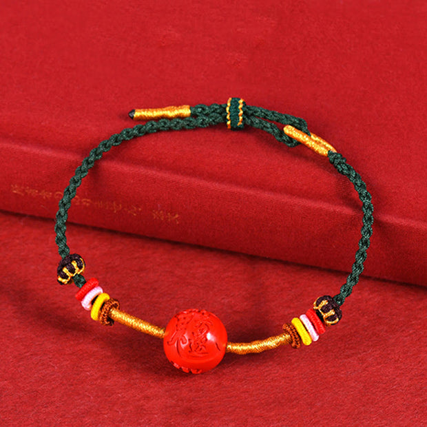 Buddha Stones Green String Cinnabar Blessing Bracelet Bracelet BS 1