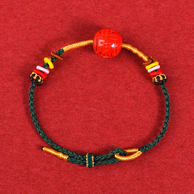 Buddha Stones Green String Cinnabar Blessing Bracelet Bracelet BS 2