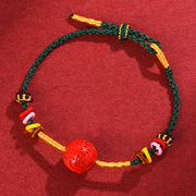 Buddha Stones Green String Cinnabar Blessing Bracelet Bracelet BS Cinnabar Green String(Wrist Circumference: 14-16cm)