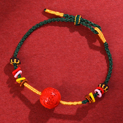 Buddha Stones Green String Cinnabar Blessing Bracelet Bracelet BS Cinnabar Green String(Wrist Circumference: 14-16cm)