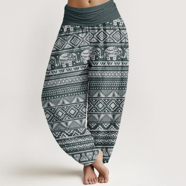 Buddha Stones Casual Elephant Geometric Figure Women's Elastic Waist Harem Pants - 	SlateGray - US22，UK/AU26，EU54 (6XL) - image 5