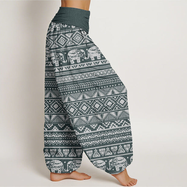 Buddha Stones Casual Elephant Geometric Figure Women's Elastic Waist Harem Pants Women's Harem Pants BS 5